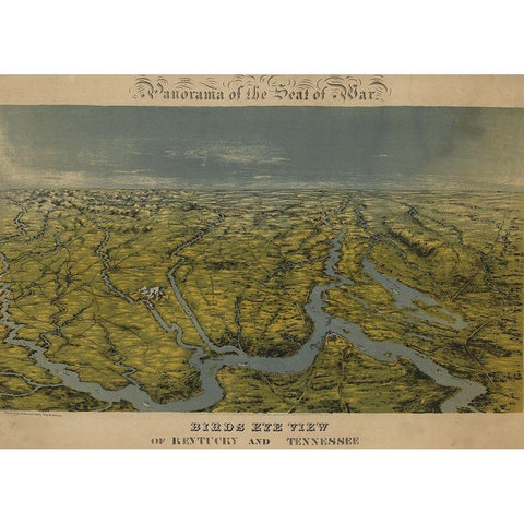 Birds eye view of Kentucky and Tennessee 1862 White Modern Wood Framed Art Print by Vintage Maps