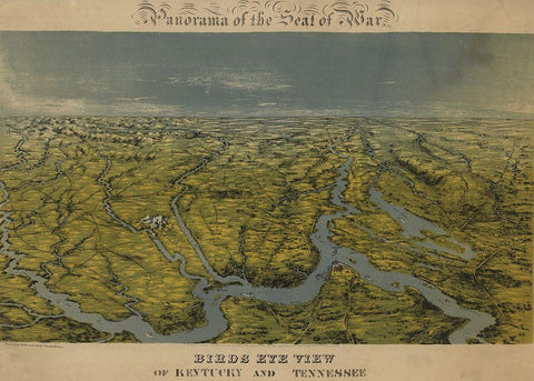 Birds eye view of Kentucky and Tennessee 1862 White Modern Wood Framed Art Print with Double Matting by Vintage Maps