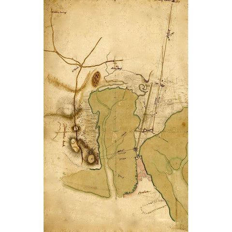 British Lines on Boston Neck Bunker Hill 1775 Black Modern Wood Framed Art Print with Double Matting by Vintage Maps