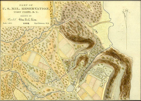 US Military Reservation West Point 1889 Black Ornate Wood Framed Art Print with Double Matting by Vintage Maps