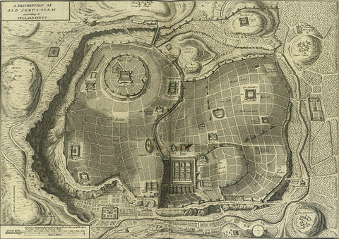 Antique Map of Jerusalem Black Ornate Wood Framed Art Print with Double Matting by Vintage Maps