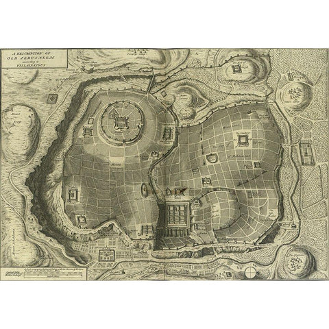 Antique Map of Jerusalem Black Modern Wood Framed Art Print by Vintage Maps