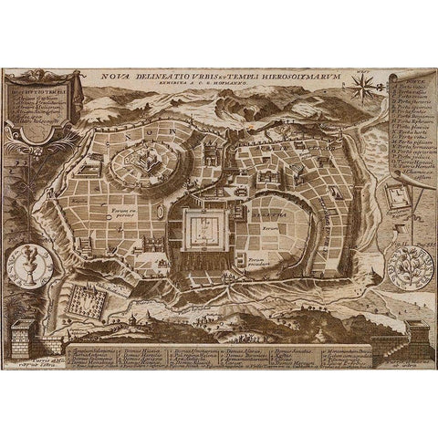 Antique Map of Jerusalem Black Modern Wood Framed Art Print with Double Matting by Vintage Maps
