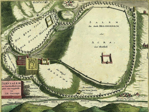 Antique Map of Jerusalem White Modern Wood Framed Art Print with Double Matting by Vintage Maps