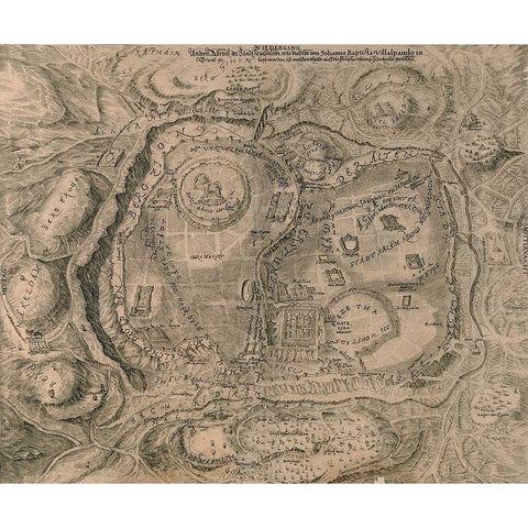 Antique Map of Jerusalem Black Modern Wood Framed Art Print with Double Matting by Vintage Maps