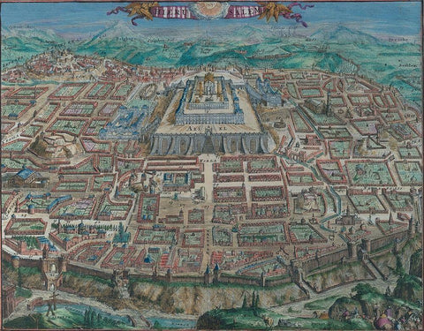 Antique Map of Jerusalem Black Ornate Wood Framed Art Print with Double Matting by Vintage Maps