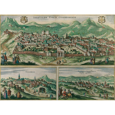 Antique Map of Jerusalem Black Modern Wood Framed Art Print with Double Matting by Vintage Maps