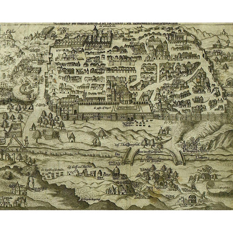 Antique Map of Jerusalem Gold Ornate Wood Framed Art Print with Double Matting by Vintage Maps