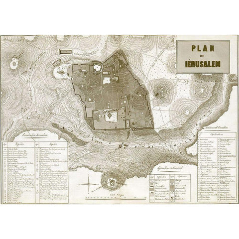 Antique Map of Jerusalem Black Modern Wood Framed Art Print with Double Matting by Vintage Maps