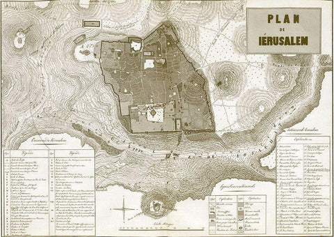 Antique Map of Jerusalem White Modern Wood Framed Art Print with Double Matting by Vintage Maps