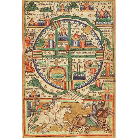 Antique Map of Jerusalem Black Modern Wood Framed Art Print with Double Matting by Vintage Maps