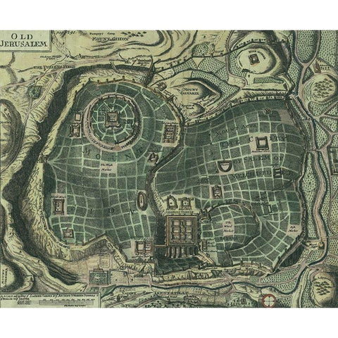 Antique Map of Jerusalem Black Modern Wood Framed Art Print by Vintage Maps