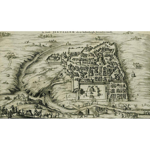 Antique Map of Jerusalem Black Modern Wood Framed Art Print with Double Matting by Vintage Maps