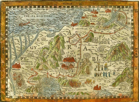 Exodus Black Ornate Wood Framed Art Print with Double Matting by Vintage Maps