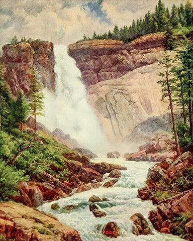 Nevada Fall-Yosemite from On Sunset Highways 1921 White Modern Wood Framed Art Print with Double Matting by Bagg, Henry