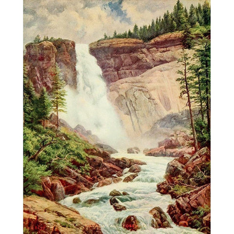 Nevada Fall-Yosemite from On Sunset Highways 1921 Black Modern Wood Framed Art Print with Double Matting by Bagg, Henry