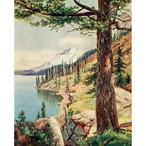 On the Shore of Lake Tahoe from On Sunset Highways 1921 Black Modern Wood Framed Art Print by Bagg, Henry