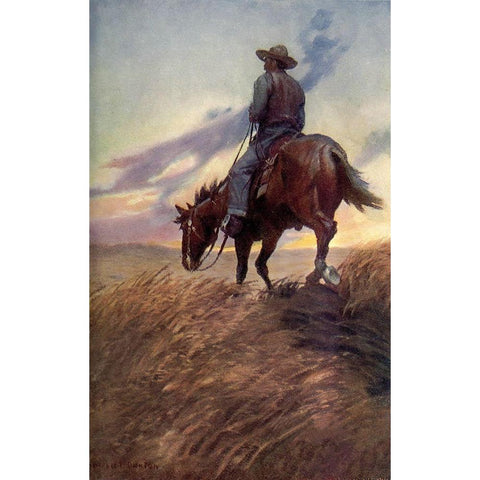 Horse in Sunset from Winston of the Prairie 1907 White Modern Wood Framed Art Print by Dunton, William