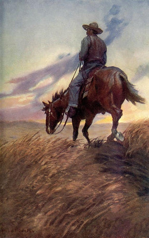 Horse in Sunset from Winston of the Prairie 1907 White Modern Wood Framed Art Print with Double Matting by Dunton, William