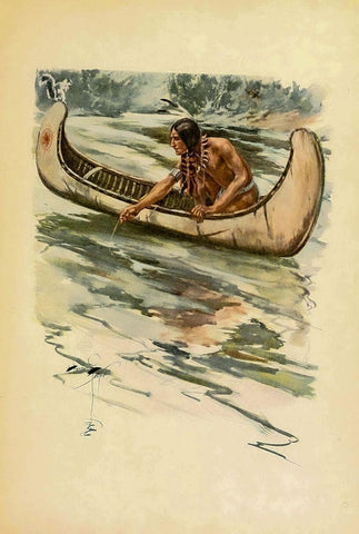 Indian canoe from The Song of Hiawatha 1906 Black Ornate Wood Framed Art Print with Double Matting by Fisher, Harrison