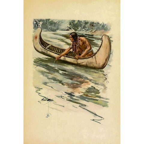 Indian canoe from The Song of Hiawatha 1906 Black Modern Wood Framed Art Print by Fisher, Harrison
