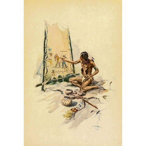 Indian painting from The Song of Hiawatha 1906 Gold Ornate Wood Framed Art Print with Double Matting by Fisher, Harrison