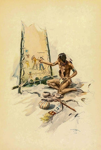 Indian painting from The Song of Hiawatha 1906 White Modern Wood Framed Art Print with Double Matting by Fisher, Harrison