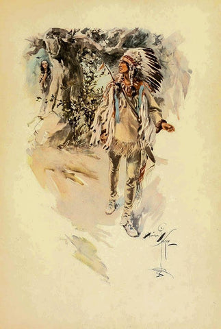 Indian from The Song of Hiawatha 1906 White Modern Wood Framed Art Print with Double Matting by Fisher, Harrison