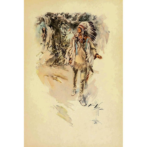 Indian from The Song of Hiawatha 1906 Black Modern Wood Framed Art Print by Fisher, Harrison
