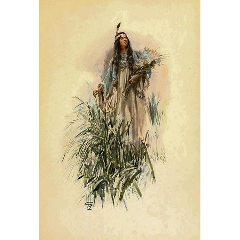The Lonely Maiden from The Song of Hiawatha 1906 Black Modern Wood Framed Art Print by Fisher, Harrison
