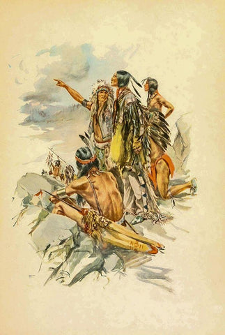 To the Mountains from The Song of Hiawatha 1906 Black Ornate Wood Framed Art Print with Double Matting by Fisher, Harrison