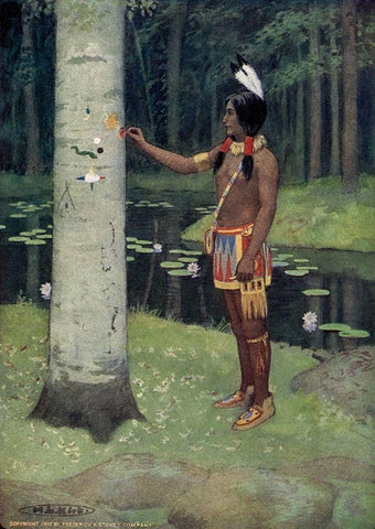 Each figure had a meaning from Story of Hiawatha 1910 White Modern Wood Framed Art Print with Double Matting by Kirk, Maria