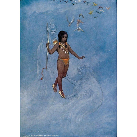 He was held by unseen hands from Story of Hiawatha 1910 White Modern Wood Framed Art Print by Kirk, Maria