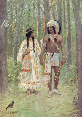 Pleasant was the journey homeward from Story of Hiawatha 1910 Black Ornate Wood Framed Art Print with Double Matting by Kirk, Maria