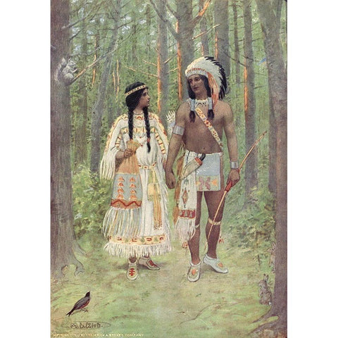 Pleasant was the journey homeward from Story of Hiawatha 1910 Black Modern Wood Framed Art Print with Double Matting by Kirk, Maria