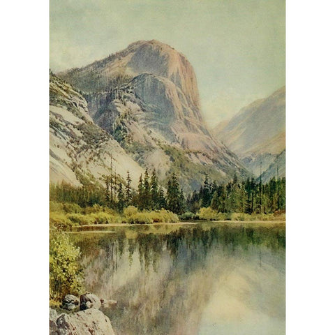 Mirror Lake-Yosemite-California 1914 White Modern Wood Framed Art Print by Palmer, Sutton