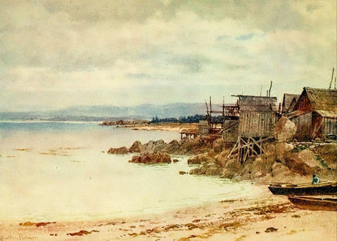 Pescadera-Chinese fishing village in Monterey Bay-California 1914 Black Ornate Wood Framed Art Print with Double Matting by Palmer, Sutton