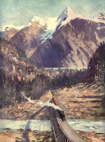 The Selkirks White Modern Wood Framed Art Print with Double Matting by Canadian Pacific Railway