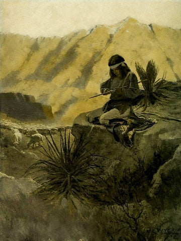 Navajo herder in the foothills Black Ornate Wood Framed Art Print with Double Matting by Wyeth, Newell