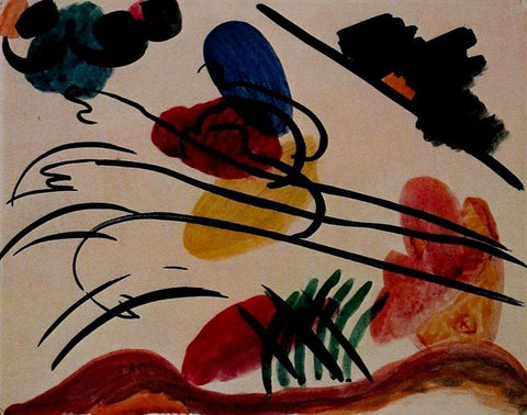 With Three Riders 1911 White Modern Wood Framed Art Print with Double Matting by Kandinsky, Wassily