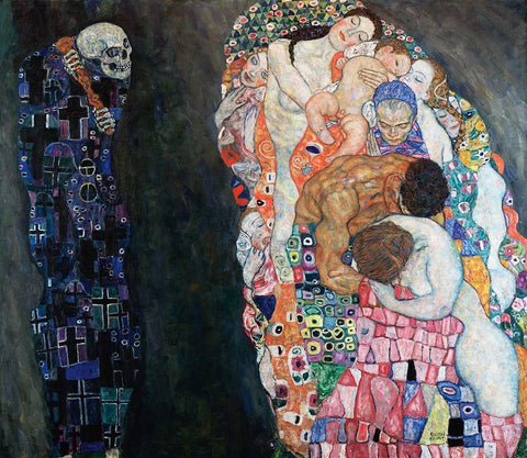 Death and Life Black Ornate Wood Framed Art Print with Double Matting by Klimt, Gustav