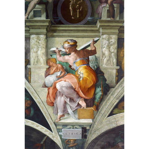 Libyan Sibyles Gold Ornate Wood Framed Art Print with Double Matting by Michelangelo