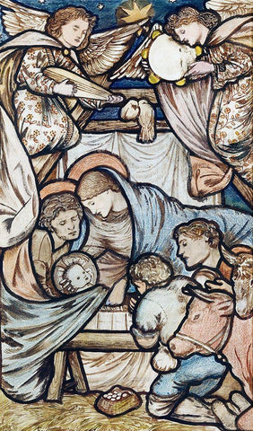 The Nativity White Modern Wood Framed Art Print with Double Matting by Burne–Jones, Edward