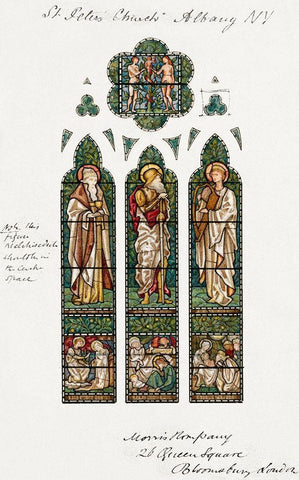 Design for Stained Glass Window-Saint Peters Episcopal Church-Albany-NY Black Ornate Wood Framed Art Print with Double Matting by Burne–Jones, Edward