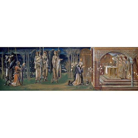 Quest for the Holy Grail-Study for The Attainment White Modern Wood Framed Art Print by Burne–Jones, Edward