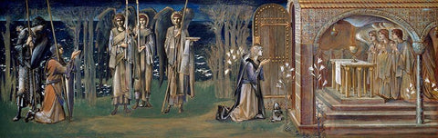 Quest for the Holy Grail-Study for The Attainment Black Ornate Wood Framed Art Print with Double Matting by Burne–Jones, Edward