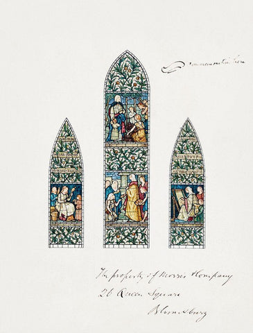 Design for Stained Glass-Southeast Window Nave-Paisley Abbey-Scotland White Modern Wood Framed Art Print with Double Matting by Burne–Jones, Edward