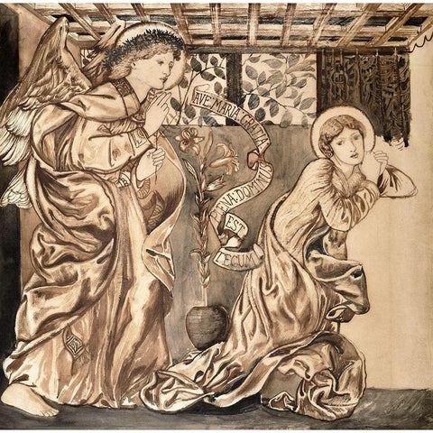 The Annunciation Black Modern Wood Framed Art Print by Burne–Jones, Edward