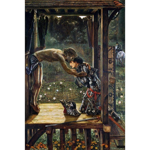 The Merciful Knight Black Modern Wood Framed Art Print with Double Matting by Burne–Jones, Edward