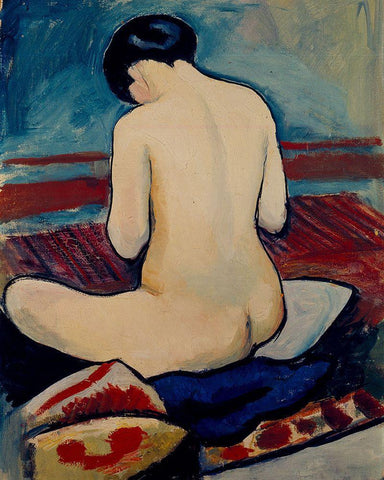 Sitting Nude with Pillow Black Ornate Wood Framed Art Print with Double Matting by Macke, August